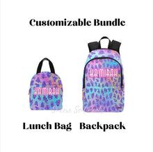 Load image into Gallery viewer, Personalized Rainbow Animal Print Back Pack & Lunch Bag Bundle