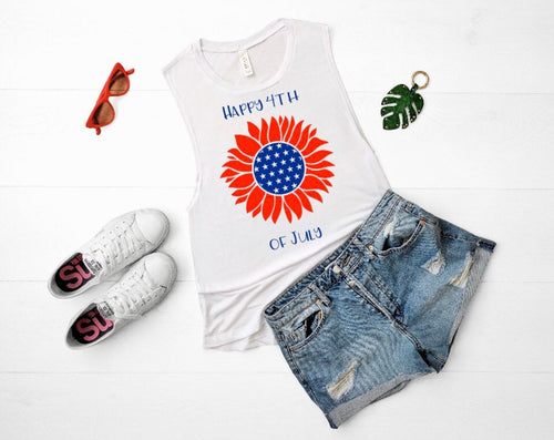 Red white & Blue Sunflower Tee