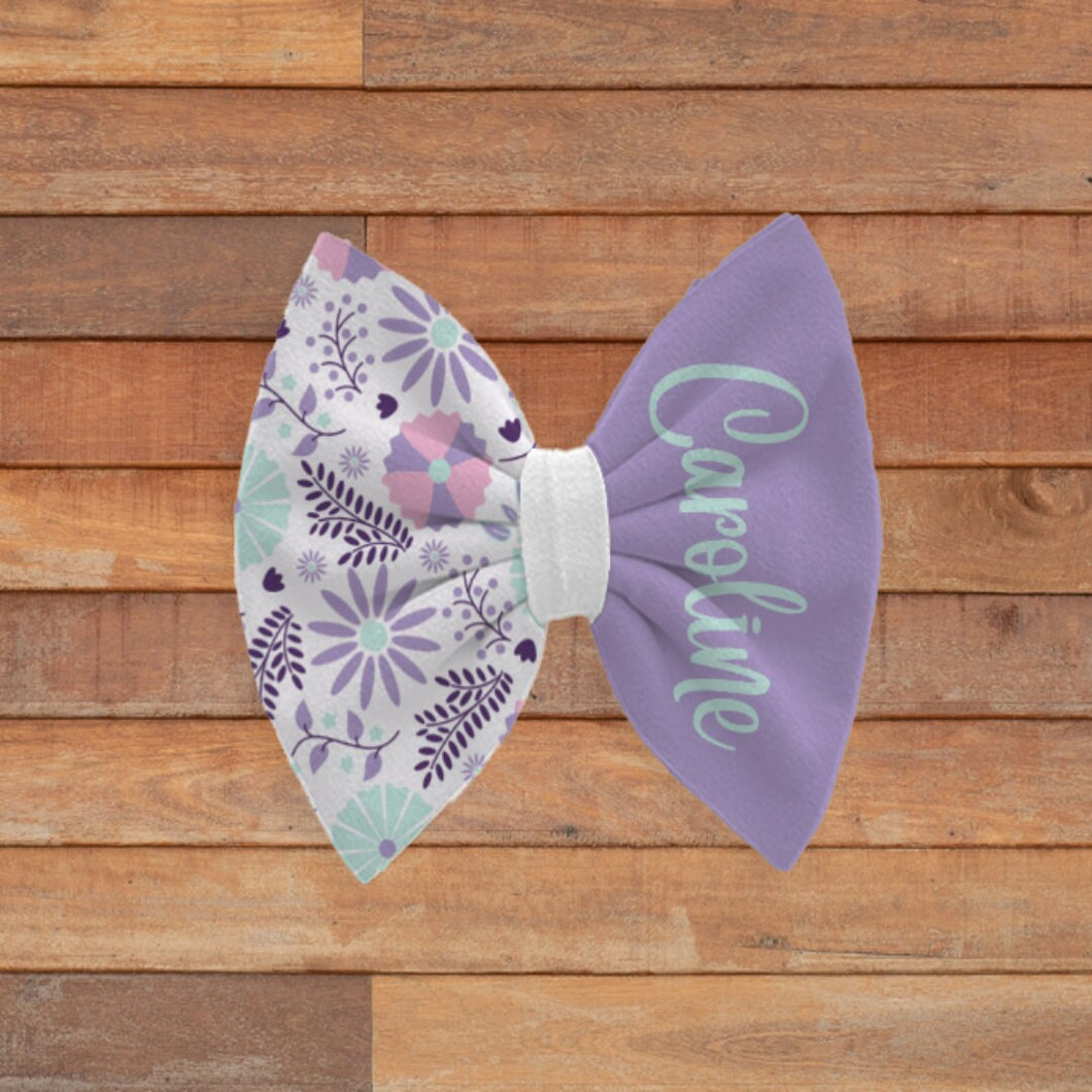 Custom Purple Flower Name Bow - Sincere Sentiments