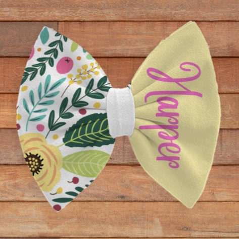 Custom Yellow Floral Name Bow - Sincere Sentiments